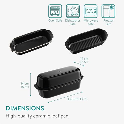 Navaris Bread Pan with Lid - Ceramic Bakeware Tin for Baking Homemade Sourdough Loaves - Stoneware Loaf Pans or Cake Dishes for Oven - Dishwasher Safe Tins - 13.3 x 5.5(34 x 14cm) by NAVARIS - Image 7