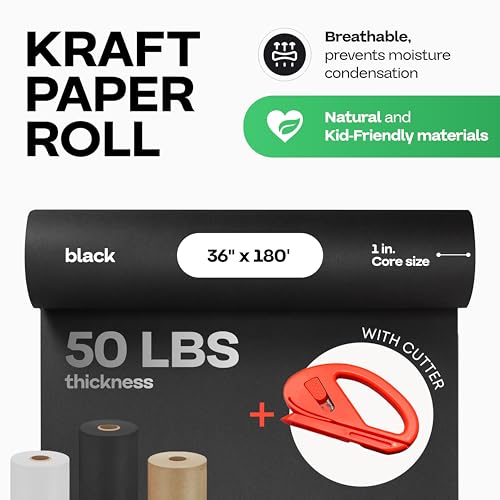 Image of Black Kraft Paper Roll 36 inch x 2160 inch (180 feet) with Cutter - USA-Made