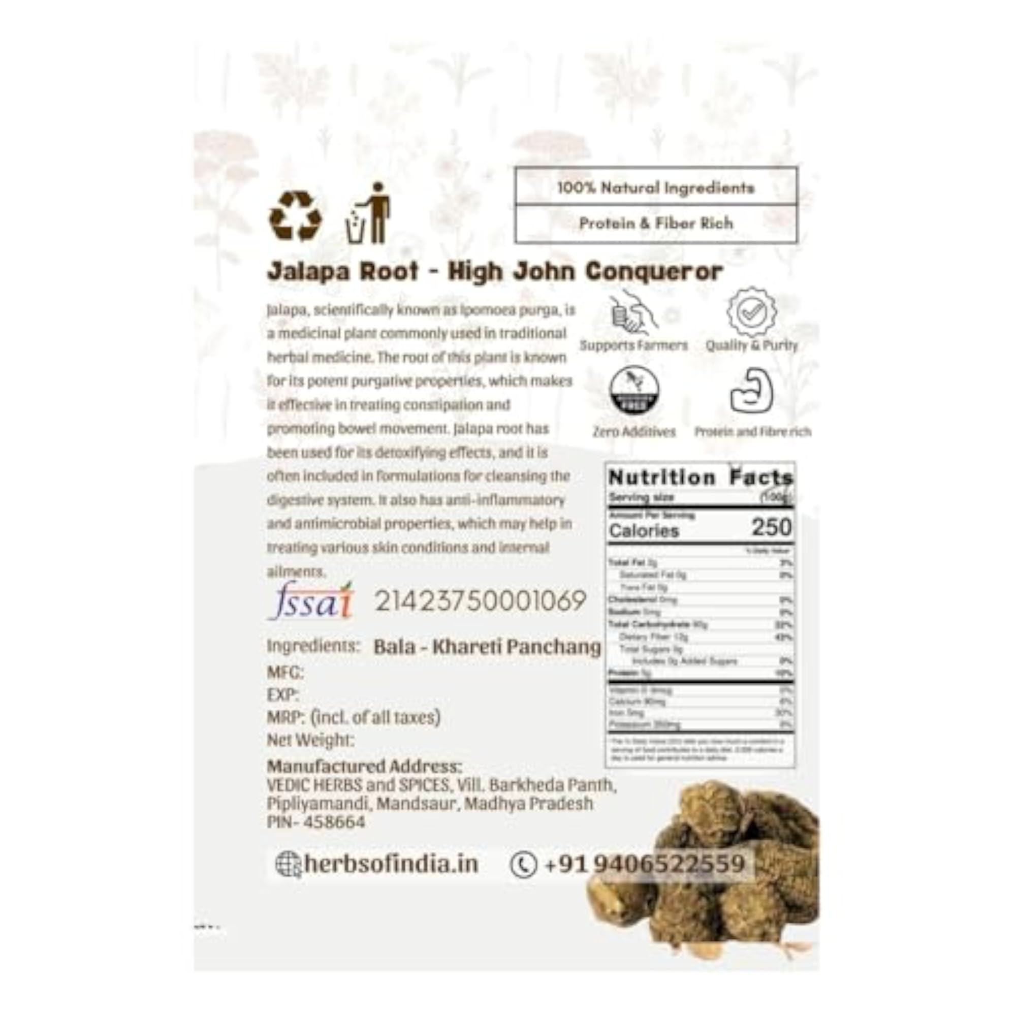 Aromatica Jalapa Root 100% Pure & Natural Ipomoea Turpethum