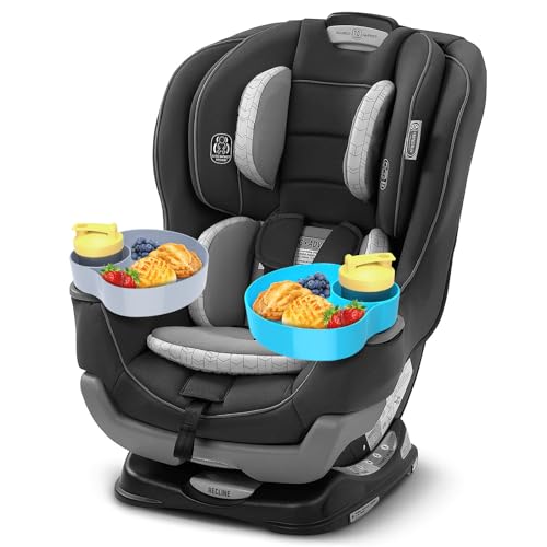 Image of 2PCS Car Seat Snack Tray for Kids: Kids Car Tray with Cup Holder, Toddlers Road Trip Essential, Travel Snacks Food Plate for Stroller, Snack Tray with a Cup Holder (Sky Blue&Gray)