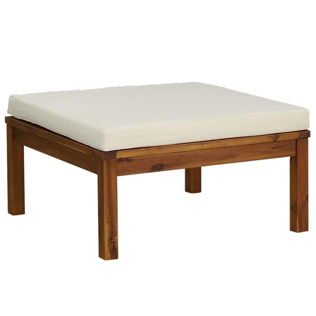 Taboret z kremowo-białą poduszką, lite drewno akacjowe, 65 x 65 x 29 cm, olejowane, meble ogrodowe do użytku na zewnątrz, modułowy element sofy