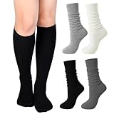 GeorgeX 4 Pares Calcetines Térmicos para Mujer Calcetines Largos, Holgados y Arrugados, Calcetines Gruesos Hasta la...