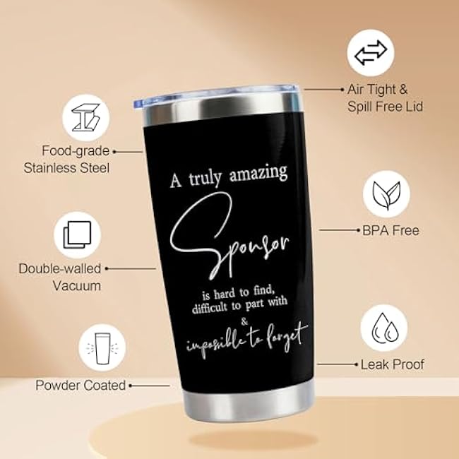 Sponsor Appreciation Gift Sponsor 20oz Stainless Steel Insulated Tumbler with Lid and Straw Addiction Recovery Gift Confirmation Sponsor Gifts(Best sponsor ever)