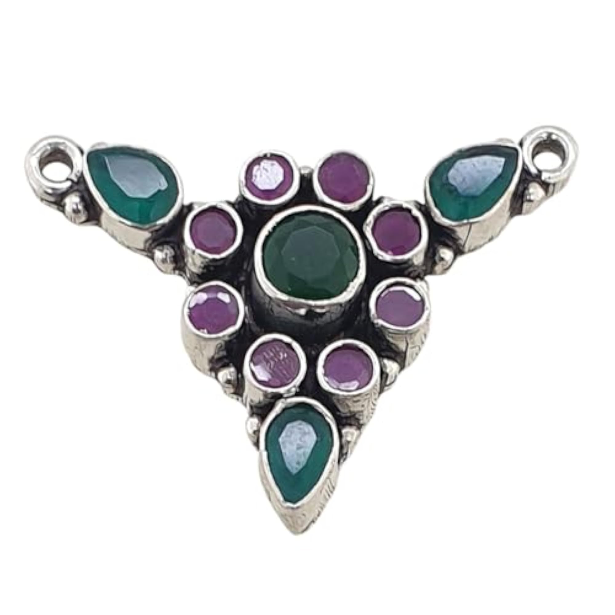 Women's 925 Sterling Silver Natural Onyx & Ruby Stone Mangalsutra