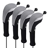 Andux 4pcs/Pack Long Neck Golf Hybrid Club Head Covers Interchangeable No. Tag CTMT-02 (Grey)