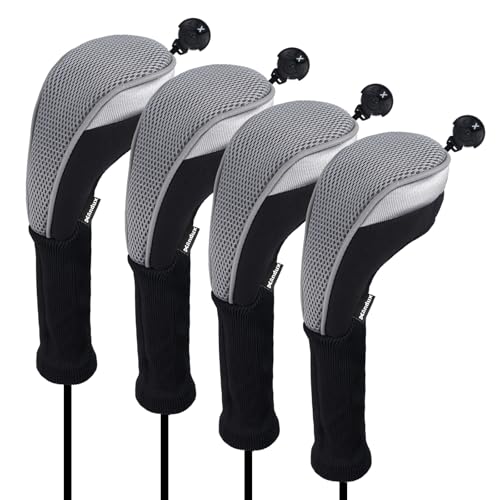 Andux 4pcs/Pack Long Neck Golf Hybrid Club Head Covers Dial No. Tag CTMT-02 Grey