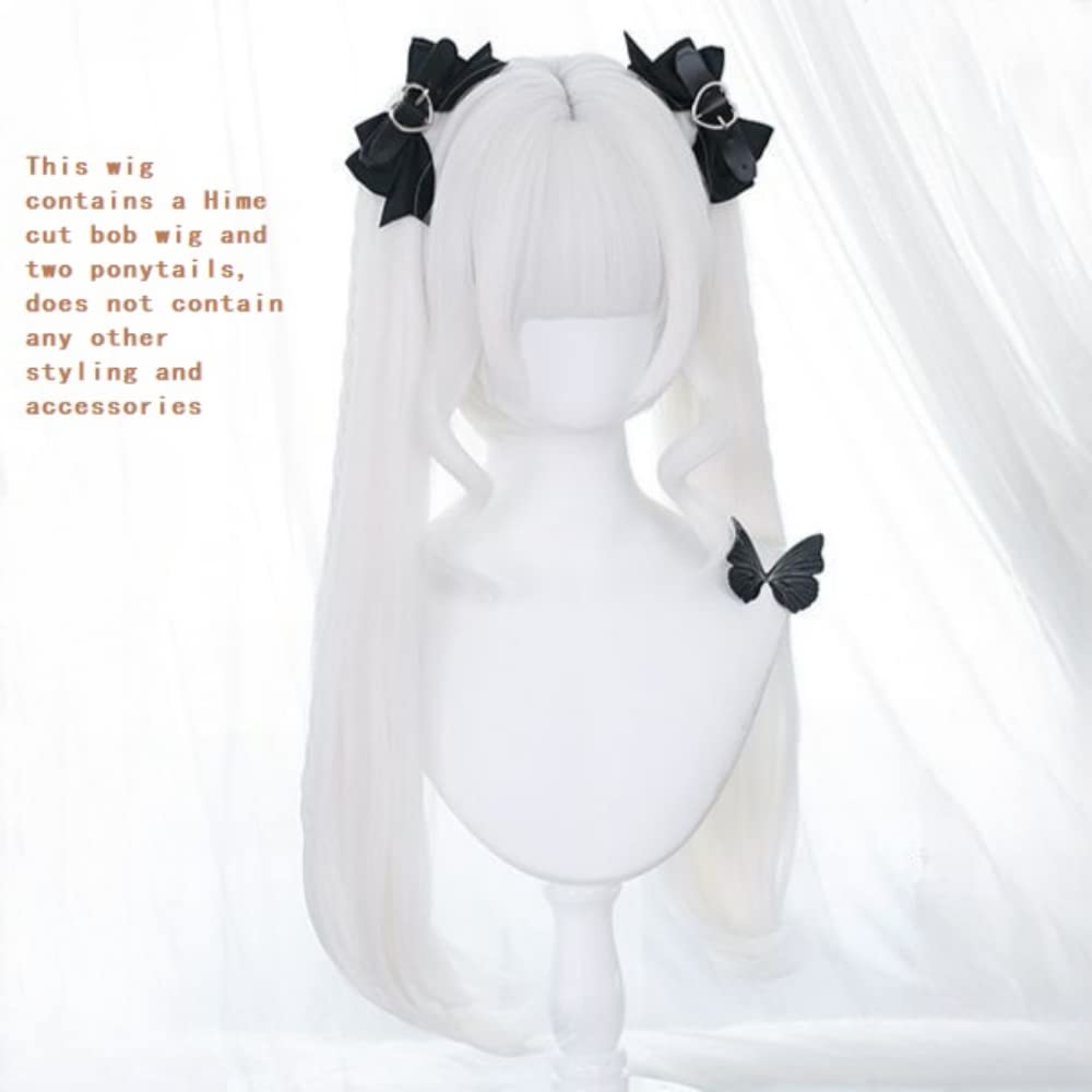 |Removable Ponytail Long Wig with Hair Clip, Hime Cut Wig with Sideburns Natural Volume,Lolita Bob Short Wig Hair with Bangs,Sweet Harajuku Kawaii Cosplay Wig Party Wig Halloween Daily Wigs (White)