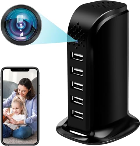 ZGSZ Caméra Cachée WiFi 5 Ports Chargeur USB Caméra Espion Wi-FI HD 1080P, 2.4/5G Minicaméra Cachée Espion WiFi avec Détection de Mouvement pour la Maison et Le Bureau Vue à Distance