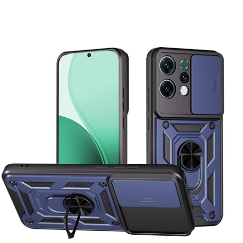 Image of SPAZY CASE Oppo Reno 14 Pro Back Cover | Heavy Duty Hybrid Case with 360 Degree Rotating Finger Ring Holder + Slider Shutter Camera Protection Case for Oppo Reno 14 Pro - Blue