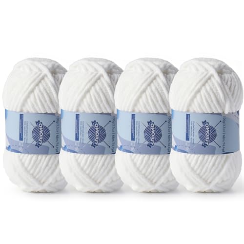 Image of 4 Pack Chunky Chenille Yarn for Crocheting, Baby Yarn for Crocheting Soft Blankets, Bulky Yarns for Crochet Amigurumi, 400g (297yds) Fluffy Velvet Yarns for Hand Knitting (4 White)