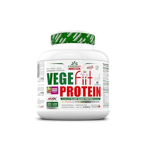 AMIX - Proteína en Polvo - Vegefiit Protein en Formato de 2 kilos - Gran Aporte de Nutrientes - Ayuda a Aumentar la Masa Muscular - Sabor a Frutas del bosque