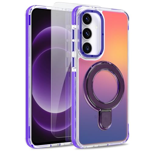Image of Magnetic for Samsung Galaxy S25 FE 5G Case with Stand [Compatible with Magsafe] [Cute Fluorescent Design] [1 Screen Protector] Slim Translucent Matte Case for Galaxy S25 FE 5G 6.7 inch, Purple