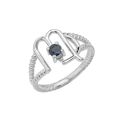 Takar Fine 10k White Gold Dainty Virgo Zodiac Rope Ring with September Birthstone CZ (Size 8.75)