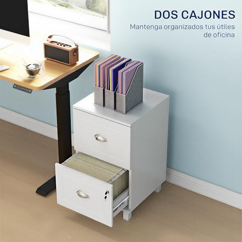 Miniatura 4 de Homcom Cajonera De Oficina Mueble Archivador Con 2 Cajones Cajonera Para Escritorio Con Cerraduras Carpetas Suspendidas Para A4 Y Carta 40x41,5x67,5 Cm Blanco