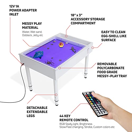 Water Sensory Light Play Activity Box Table For Children Extendable Removable Legs Montessori Waldorf Reggio Toys Sand Messy Play Homeschooling Pre-K Toddler Teen 3 4 5 To 9 Years (Natural Wood) #TOP2