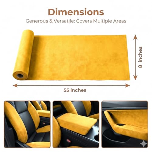 Image of Suede Fabric Wrap - Self Adhesive Film Sticker 8 x 55 Inches Silky Decal Sheet for Car Interior Furniture Upholstery DIY Elastic Stretch Peel and Stick Orange Yellow