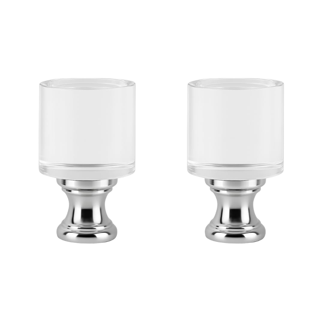 Royal Designs, Inc. F-5038L-2 Clear Lucite Lamp Finial, 1.25 x 2.5 inch, Short Cylinder with Polished Silver Base, 2-Pack