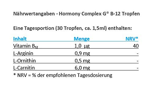 Hormony Complex G B-12 Tropfen inkl. erweiterter Lebensmittel-Liste, 50ml Flasche für hCG Diät (Stoffwechselkur), keine C30 Globuli