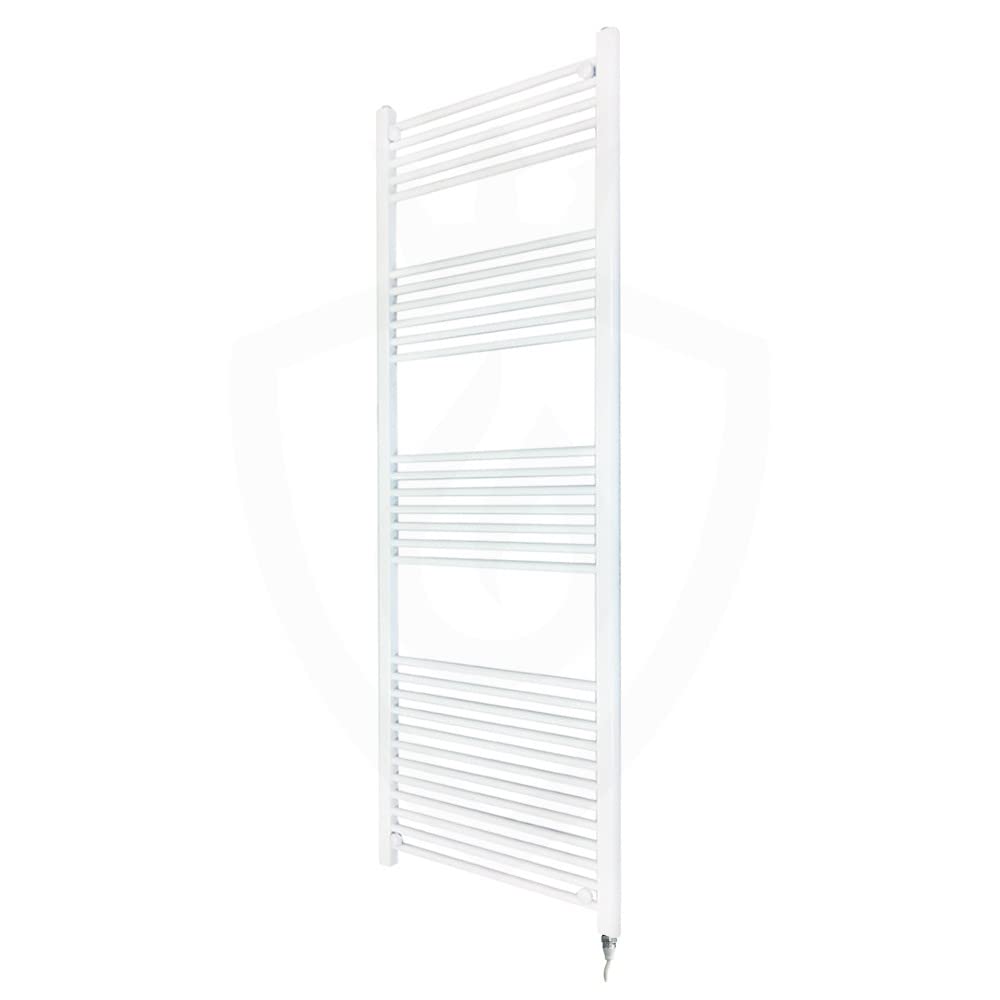 Valve Kings Heated Electric Straight White Towel Rails Single Heat Prefilled - 1800mm (h) x 600mm (w) With 600w Element