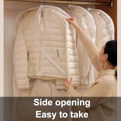 Transparent PEVA Garment Bag for Clothes Storage, Dustproof & Sealed, Ideal for Seasonal Clothing, 60x130cm/24x51in, Durable Hanging Protection, White4