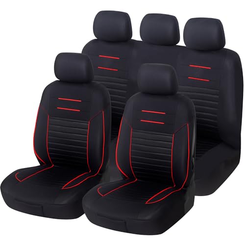 Upgrade4cars Auto-Stoelhoezen Set Universeel Zwart Rood | Autostoel Hoezen met Deelbare Achterbank | Auto Accessoires Interieur