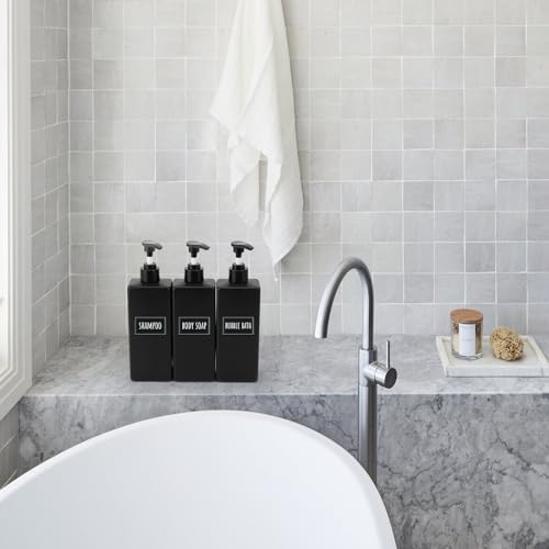 Image of Segbeauty 8 Pack Bathroom Soap and Shampoo Dispenser, Matte Black Plastic Square Body, 16.9oz & 500ml Refillable