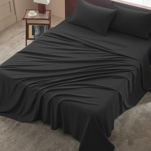 Image of Twin Size 4 Piece Sheet Set - Comfy Breathable & Cooling Bed Sheets Set, Soft and Wrinkle Free, Deep Pockets, Easy & Secure Fit, Hotel Luxury Bedding - Oeko-Tex - Black
