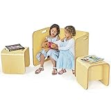 DREAMADE multifunktionaler Kindertisch mit 2 Stühlen, Sitzgruppe für Kinder Kindersitzgarnitur Kindermöbel, 3 TLG. Kindersitzgruppe aus Birkenholz für Kinder für Kinderzimmer, Kindergarten (Natur)