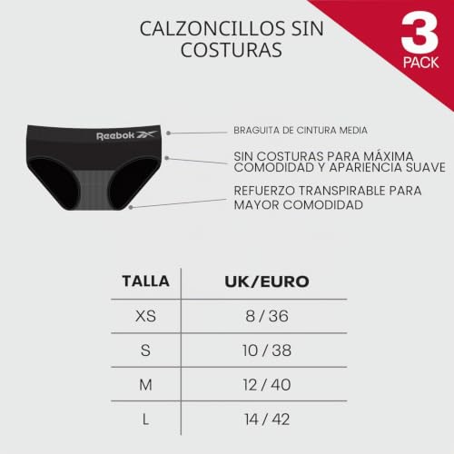Reebok Raina Ropa Interior de Mujer Pack de 3 Bragas Deportivas Transpirables 6
