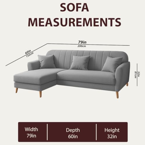 Image of Atticus LHS 4 Seater L Shape Sofa Set with Ottoman for Living Room (Grey Fabric) Premium Fabric Sofa Set