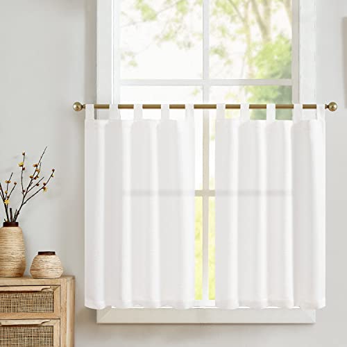 JINCHAN White Kitchen Curtains 36 Inch Linen Textured Tier Curtains Tab Top Cafe Curtains Farmhouse Short Small Window Curtains Light Filtering for Country Rustic Bathroom Laundry Room RV 2 Panels