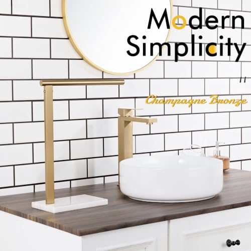 Image of KOKOSIRI Hand Towel Rack Free Stand Towel Holder with Steady Marble Base for Bathroom Vanity Countertop, Champagne Bronze Stainless Steel 15.7'' Height THS0006-CPG