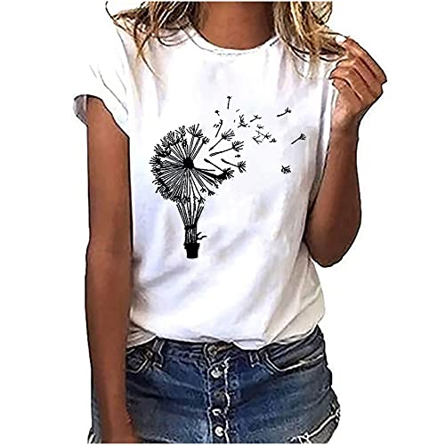 Tshirt Damen Sommer Tops Einfaches Blumendruck T-Shirt Sommerlich Kurzarm...