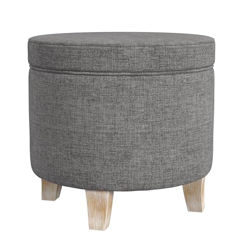Image of HomePop 19 inch Round Storage Ottoman - Gray Woven