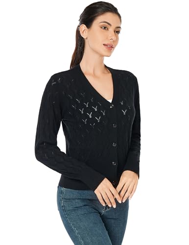 Image of AmelieBoutik Women Lightweight Button Down Long Sleeve Casual V Neck Soft Crochet Knit Fall Cardigan Sweater Tops