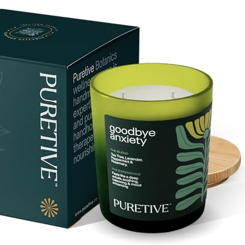 Image of Puretive Goodbye Anxiety Scented Candle - Rosemary Lavender Blend, 100% Soy Wax | 35-Hour Burn Time, 2 Wick Candle for Anxiety Relief & Relaxation