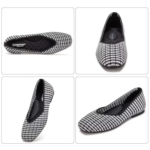 Image of Frank Mully Womens Casual Flat Shoes Square Toe Shoes Knitted Work Flat Comfort Dressy Flat Shoes for Daily Washable