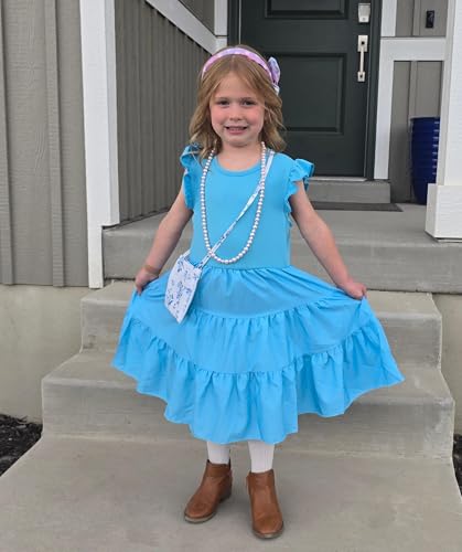 LQSZ Girls Summer Dresses with Ruffle Short Sleeve Midi Casual A-Line Twirly School Sundress Size 3-12 Years3