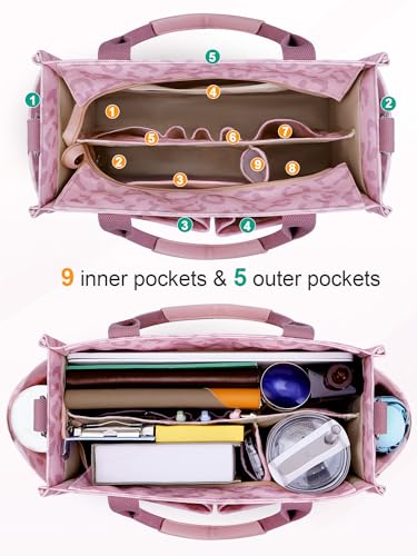 Image of FIORETTO Womens Canvas Tote Bag Purse with Individual Compartment, Zipper Top, Reinforced Bottom & Luggage Sleeve