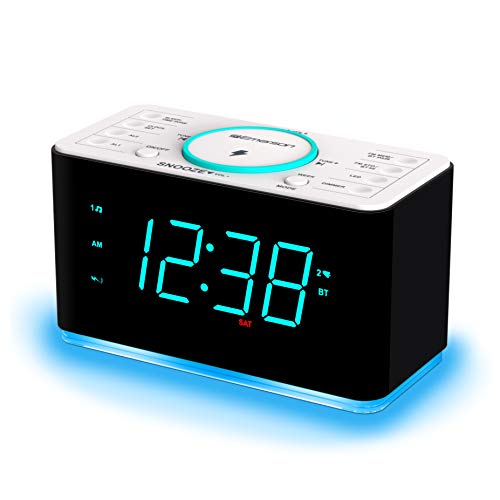 Emerson ER100401 Smartset 15Watt Ultra Fast Wireless Charging Dual Alarm Clock Radio with Bluetooth Speaker, USB Charger, Cyan LED Night Light and 1.4" Display by Emerson - Image 8