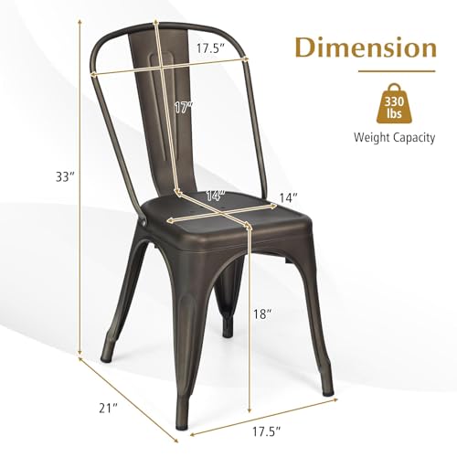 Image of COSTWAY 18 inch Dining Chair Set of 4, Stackable Metal Chairs with Removable Backrest, Home Industrial Bar Chairs Set with High Backrest, for Kitchen, Dining Room, Cafe Bar, Outdoors (Gun Gray)