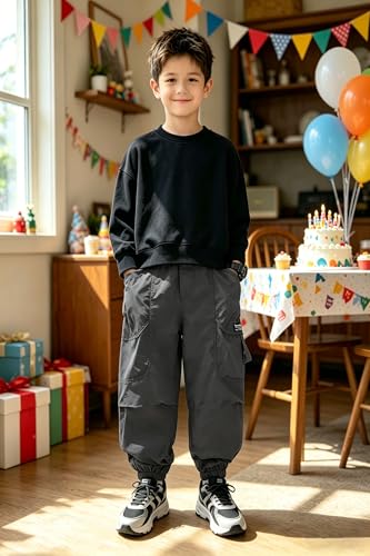 Pantalon cargo décontracté garçons résistant et facile à enfiler gris