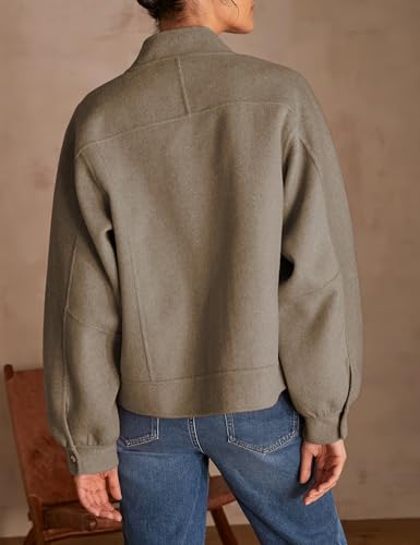 PUWEI Women's Cropped Pea Coat Stand Collar Single Breasted Wool Blend Overcoat Jackets2