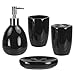 Home Basics 4-Piece Bathroom Accessory Set, Includes Soap/Lotion Dispenser, Toothbrush and Toothpaste Holder, Soap Dish, and Tumbler, Black