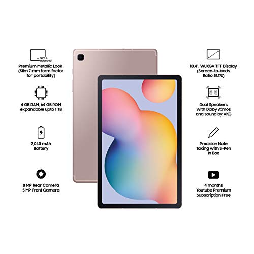 Image of Samsung Galaxy Tab S6 Lite (10.4 inch, RAM 4 GB, ROM 64 GB, Wi-Fi+LTE), Chiffon Pink + Cover