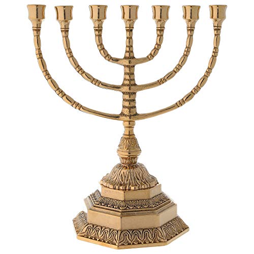 Menorah Candelabrum 7 Flames Golden Brass Height 35 cm