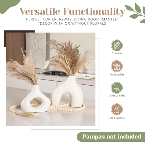 Image of PUREZENTO Abstract White Ceramic Donut Vase 5.4 & 7.7 Inch - Set of 2 | Decorative Unique Modern Vase for Dried Flowers & Pampas Grass | Vases for Modern Home Decor, Living Room, Office Decor Ideas