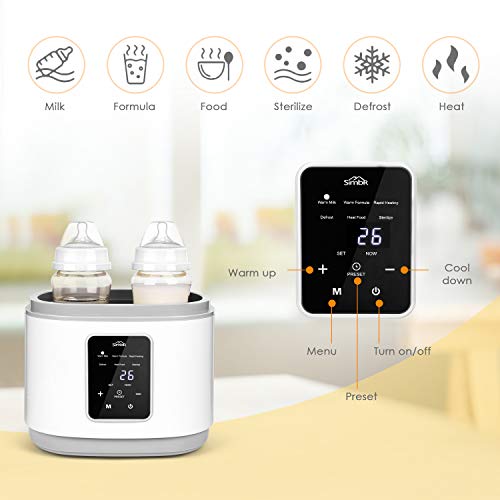 Baby Bottle Warmer, SIMBR Double Bottle Warmer 6 in 1 Fast Baby Food Heater BPA-Free Steam Warmer with LCD Display Accurate Temperature Control Auto-Off for Breastmilk or Formula