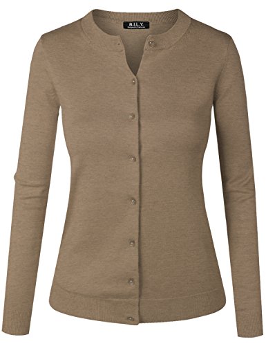BH B.I.L.Y USA Women's Unique Button Long Sleeve Soft Knit Cardigan Sweater Melange