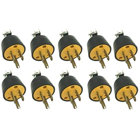 BRUFER 310103 Heavy Duty Male Electric Plugs - 10 Pack, 3 Prong Plug 125V 15A, Electrical Plug for 3 Wire Power Cord Replacement, Replacement Plug 3 Prong for Extension Cord Ends- Bulk Pack Cover